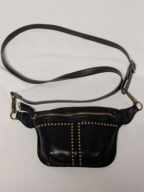 Sundance Black Leather Studded Crossbody Belt Bag